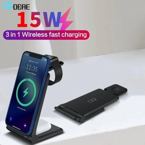 3 in 1 Qi Wireless Charger Stand for iPhone 12 11 XS XR X 8 Apple Watch Airpods Pro 15W Induction Fast Charging Pad Dock Station