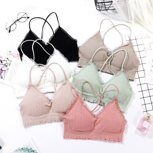 Kaminsky New Girls Wireless Soft Triangle Cup French Style Lace Seamless Women Lingerie Thin Bralette Deep V Bra Underwear