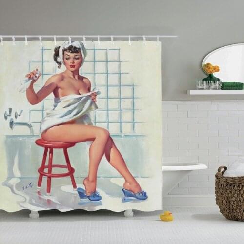 Dafiled Sexy Lady Woman Shower Curtain Retro Naked Pretty Girl Dressing in Jungle Decor Vintage Body Art Oil Painting