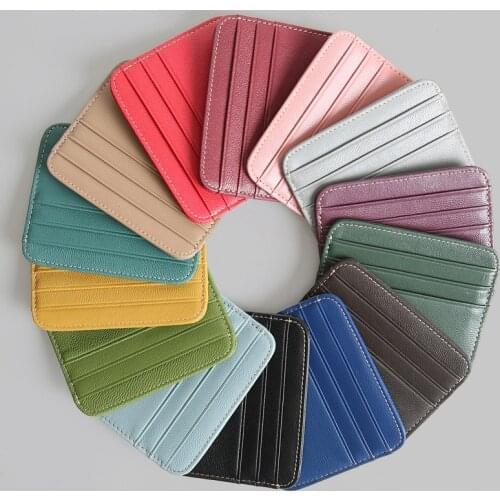 Travel Card Holder Wallet Thin Good Genuine Leather Credit Card Holder Slim Colorful ID Pocket Portable Simple