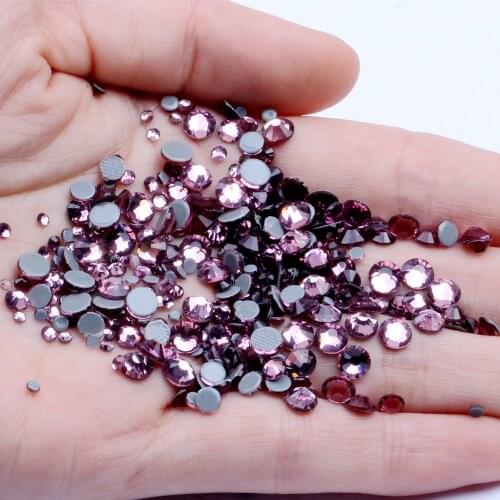 Hotfix Strass 3D Nail Art Decoration Adhesive Rhinestones For Nails Crystal ss6-ss30 And Mixed Light Amethyst Glass Stone Design