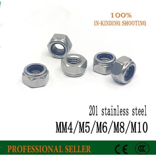 M4 M5 M6 M8 M10 201 stainless Steel Nylon Insert Hex Lock Nuts A2 Hexagon Nyloc Self Locking Nut