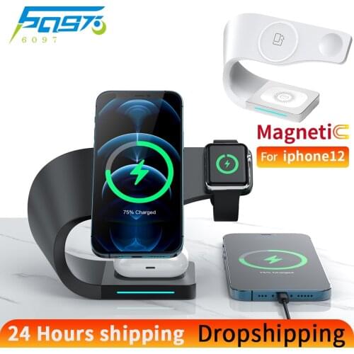 Magnetic Wireless Charger 4 in 1 for Iphone 12 iwatch Airpod Usb Qi Wireless Charger Station Desktop Wireless Charger Portable