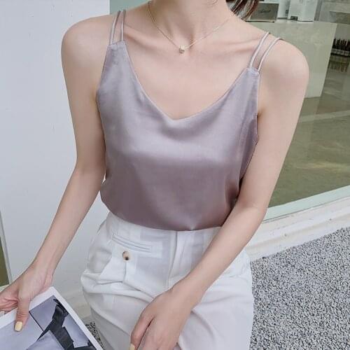 Summer Satin Women Thin Wild Solid Camis Vest Women Tank Tops Female Sexy Strap Basic Tops 2021Slim Sleeveless Camisole