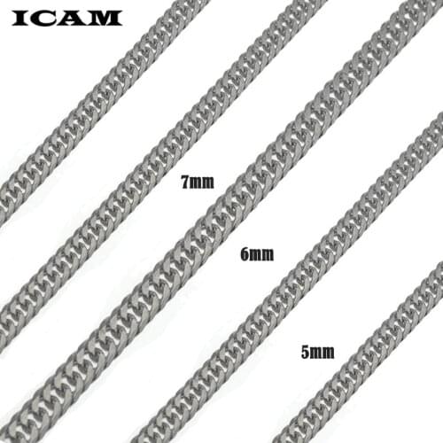 ICAM Mens Necklace Miami Cuban Link Chain Silver Tone Stainless Steel Punk Boy Male Colar Gifts 24"
