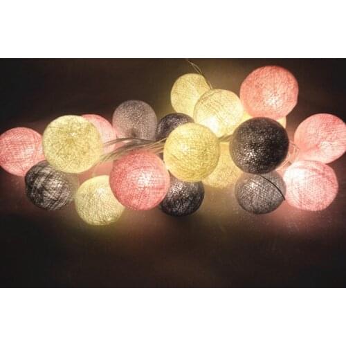 New Cream-Pink-Gray Cotton Ball String Lights Fairy lights Party home Patio wedding Romantic decor C-002