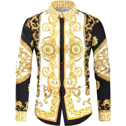 2021 Fall New Mens Fashion Printed Long Sleeve Shirt Mens Business Casual Retro Digital Printing Shirts European Size M-4XL