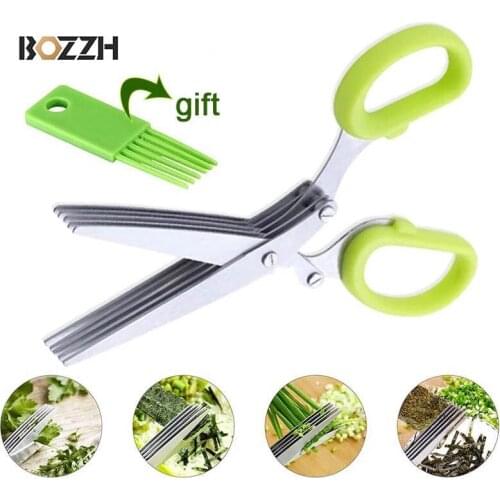 BOZZH Stainless Steel Vegetable Scissors 5 Blades Kitchen Scissors Sushi Shredded Scallion Scissors Herb Spices Cutter