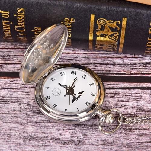 Full Metal Alchemist Silver Watch Pendant Mens Quartz Pocket Watches Japan Anime Necklace Children Boy