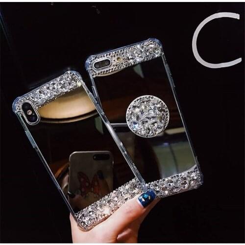 Luxury Glaring Sparkle Bling crystal Diamond Stand Soft Mirror Back Cover For Samsung S20 S10 S8 S9 Plus Note 20 10 9 Phone Case