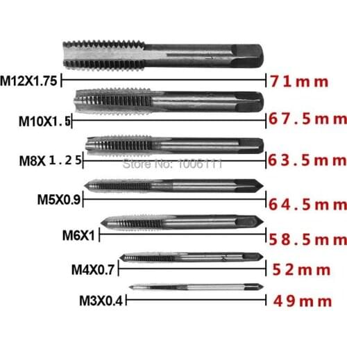 7PCS Hand Thread HSS Hand Screw Tap M3-M12 Metric Plug Tap Set Of Taps Threading Tools Tap Die