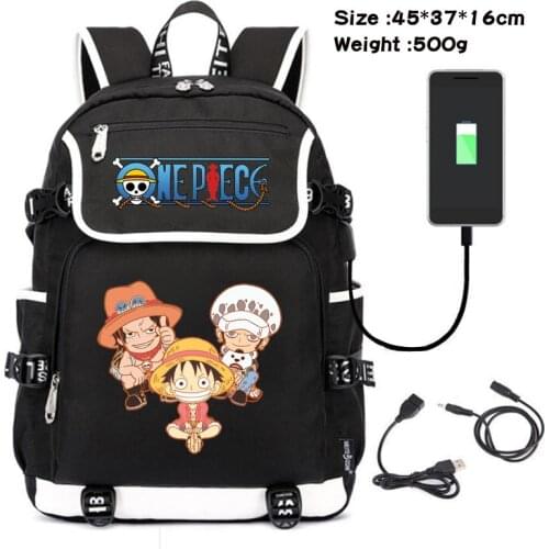 Anime One Piece Luffy Nami School Bag Backpack USB Data Cable Backpack Travel Bag Laptop Bag Cartoon Anime Student School Bag