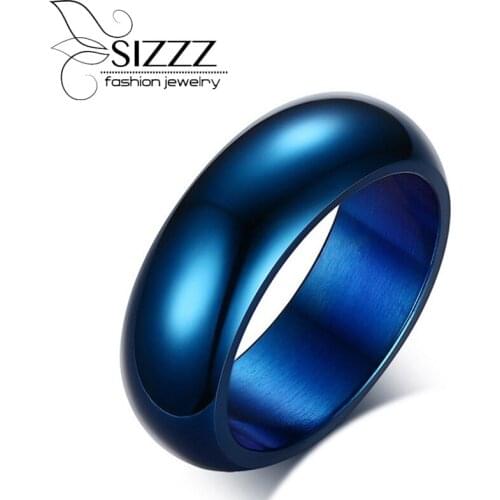 SIZZZ New 316L Stainless titanium steel Mens Ring Classic Blue Designs Attending cocktail ring Jewelry
