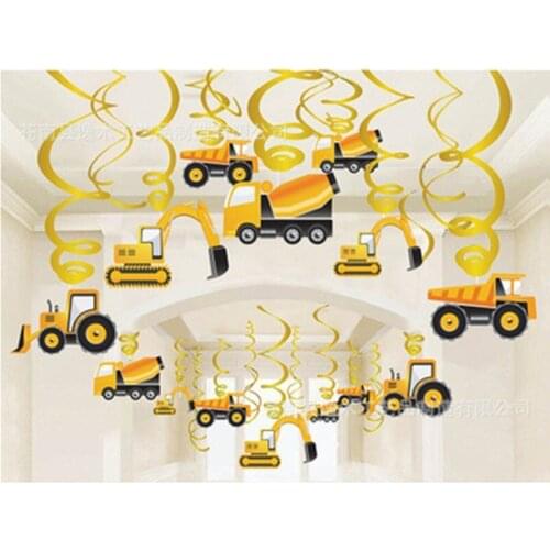 Construction Trucks Engineering Cars Party Disposable Tableware Set Plate Straw Birthday Party Decorations Kids Cake Decor