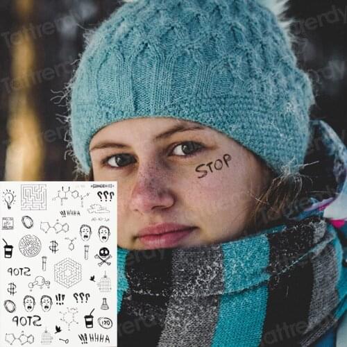 Face tattoo letters designs temporary face tattoos women men waterproof fake tattoo black tirbal temporary tattoo neck sheet