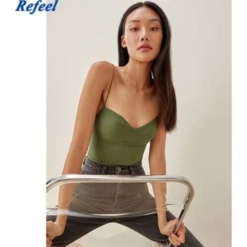 Adjustable Spaghetti Straps Camis France Slim Women Tank Top Summer Elegant Green Side Zipper Tube Tops