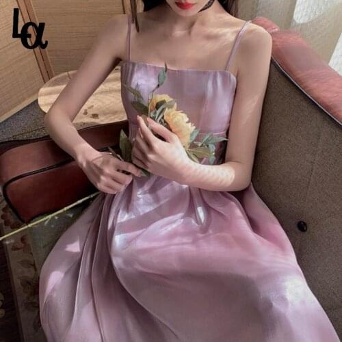 Luck A 2021 Summer Thin Camisole Dress women Sleeveless Elegant Fairy Strap Dress Evening Party Dress Korean Style Office Lady