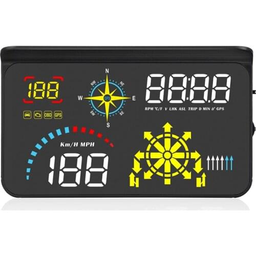Universal Digital Car Speedometer HUD Projector On Car Glass GPS Navigation Head Up Display OBD2 Water & Oil Temp RPM Auto Alarm