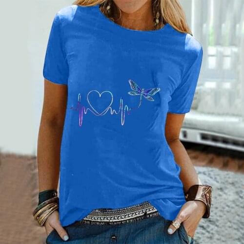 2021 New Graphic Tee Butterfly Printing Womens T-shirts Casual O-Neck Summer Top Woman Short Sleeve T-shirt Ladies Clothing