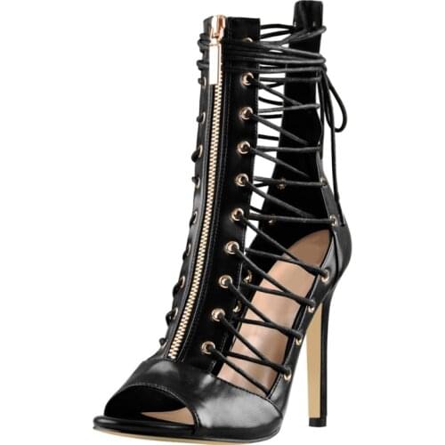 Richealnana Criss Cross Summer Sandals Woman Peep Toe Thin Heels Front Metal Zip Artistic Lady Shoes Fashion Mature Comfortable