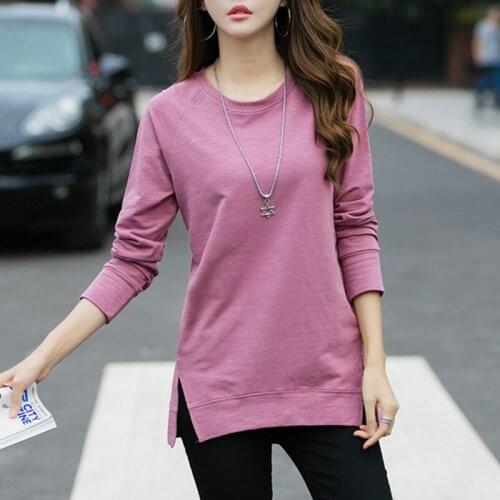 100% cotton women t-shirts long-sleeved solid slim lady o-neck elegant casual top tees pullovers outwear coat tops plus size 3XL