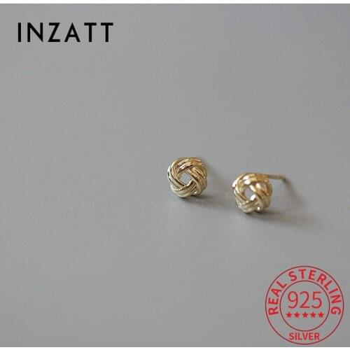 INZATT Real 925 Sterling Silver Line Regiment 14K Gold Stud Earrings For Fashion Women Party Punk Fine Jewelry Drop Shipping