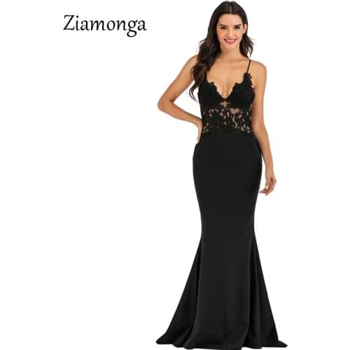 Ziamonga Sexy V Neck Floral Lace Dress Floor Length Maxi Party Dress Backless Mermaid Formal Dresses Women Plus Size Vestidos