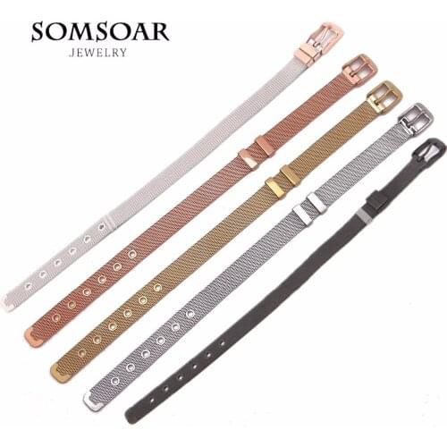 2018 Newest Somsoar Jewelry Stianless Steel Mesh Bracelet Mesh Rose Gold Bangle fit DIY Charms 5pcs/lot