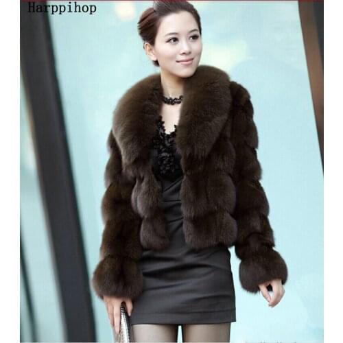 2018 winter warm fox fur coat with big collar ladies short style Plus Size S-XXXL-4XL Overcoat large size free shipping