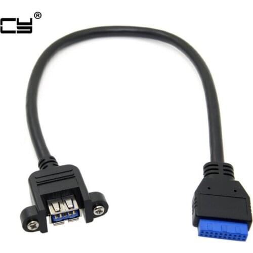 25cm USB 3.0 Single Port A Female Screw Mount Type to Up Angled Motherboard 20pin Header Cable