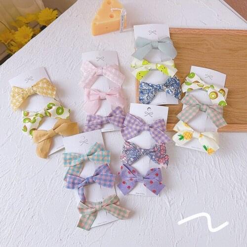 3Pcs/Lot 2021 New Children Bow Dot Plaid Fruit Hair Clips Korean Princess Baby Girl Headdress Duckbill Clip Hair Accessories