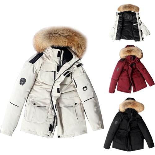 -30 ° New Mens Winter Down Parka With Big Real Fur Collar Windproof Warm Down Coat Casual Thick Winter Fashion Jacket Plus Size