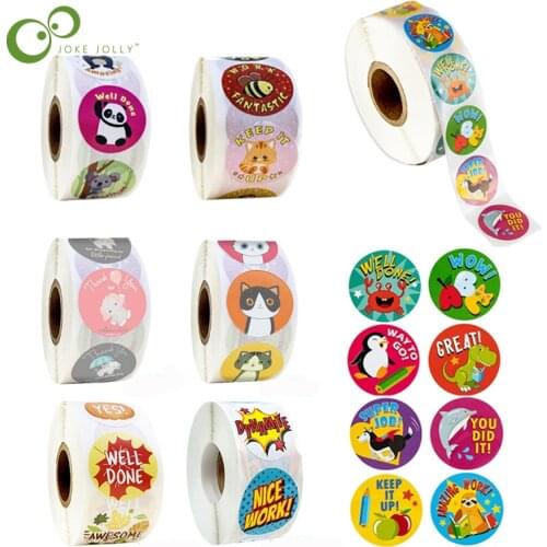 500pcs/roll Reward Stickers Encouragement Stickers for Kids Motivational Stickers with Cute Animals for Students Teachers WYW