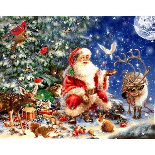 5d Full Christmas Scenic Round Diamond Painting Cross Stitch Home Decor Full Square Diamond Embroidery Santa Claus Handmade Gift