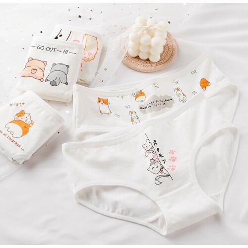 6pcs/set Underwear Childrens Cotton Breathable and Fresh Cartoon Girls Middle Waist Briefs White Dog and Cat Print