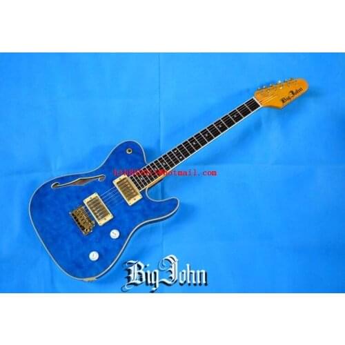 Free shipping new Big John F hole hollow single wave electric guitar with gold hardware package edge bule F-1529