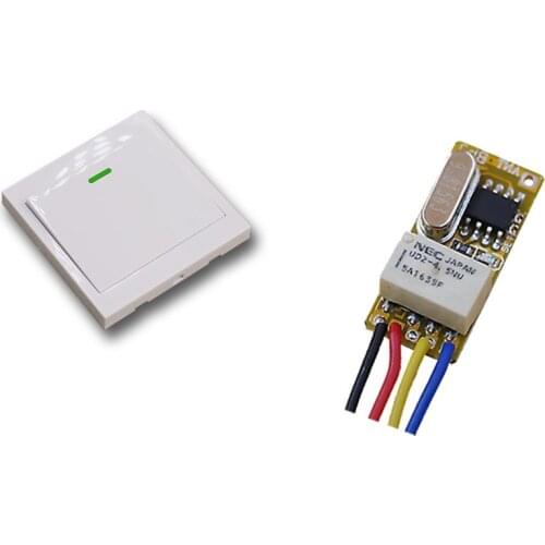 DC3.5V 5V 6V12V Most Simple Wiring 1CH Wireless Remote Control Switch System Receiver & White Wall Panel Sticky Remote