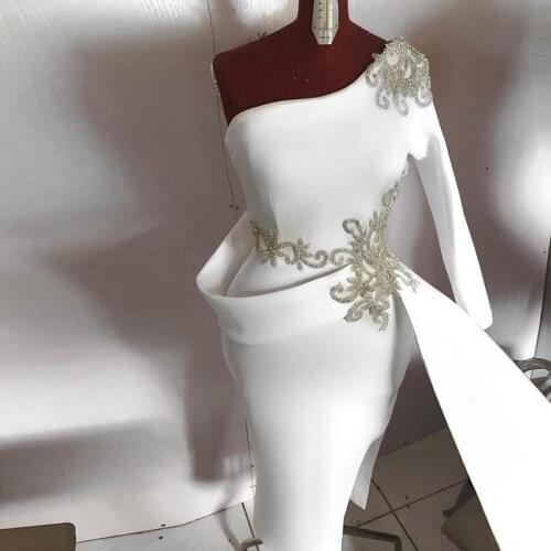 Elegant Arabic Ceystal Beads Cocktail Dresses 2020 One Shoulder Knee Length Prom Dress Evening Gowns Yousef aljasmi Party