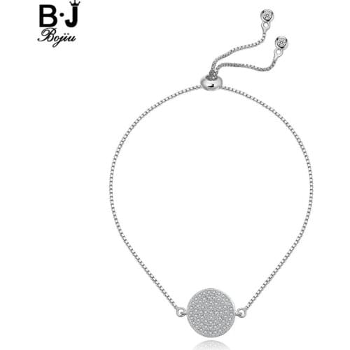 Bojiu Bracelets For Women Copper Thin Box Chain Womens Bracelet Crystal Round Pendant Adjustable Size Wrist Decorations BC72