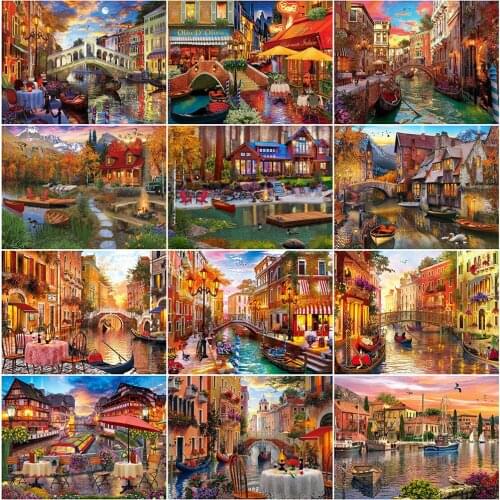 EverShine Diamond Painting Kits Landscape Diamond Mosaic Town Rhinestones Cross Stitch Set Full Square Embroidery Home Decor