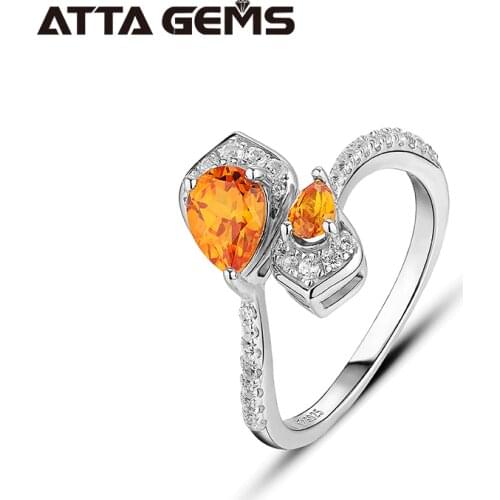 Orange Sapphire Sterling Silver Ring for Women Wedding Party Silver Jewelry Created Sapphire Wedding Band Top Quality Jewelrys