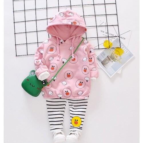 Infant Outfits Suit For Baby Girls Clothes Set 2020 Autumn Spring Newborn Clothes Leisure cartoon Duck hoodie+stripe Pant 2pcs