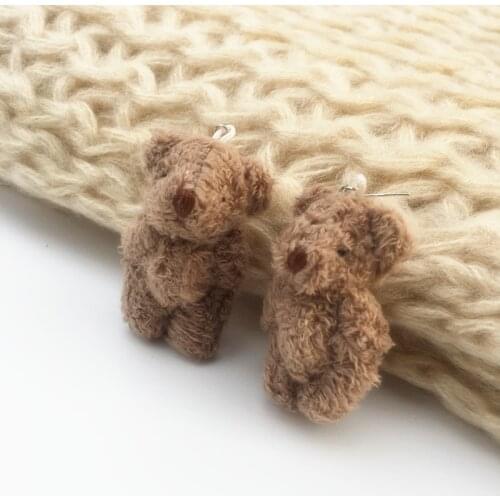 Lovely Creative Handmade Fluffy Bear Panda Dog Drop Earrings Peach Heart Cartoon Animal Dangle Earrings Fashion Winter Brincos