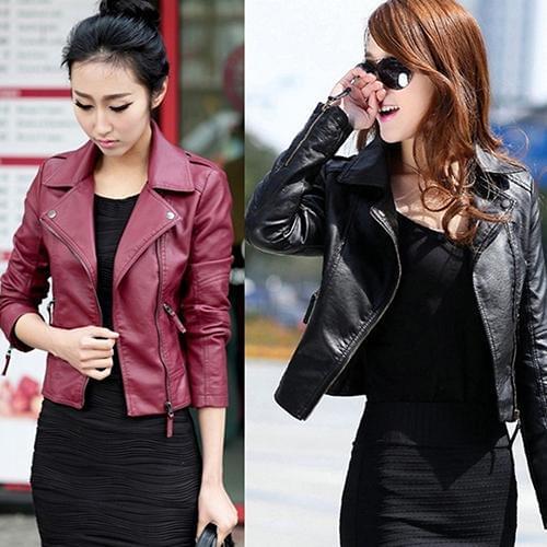 Fashion Women Lady Slim Faux Leather Short Punk Jacket Coat Motorcycle Outwear
