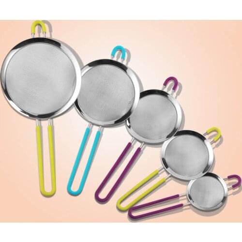 Flour Sieve Handheld Silicone Handle Oil Strainer Colander Durable Stainless Steel wire mesh sieve Kitchen Accessories