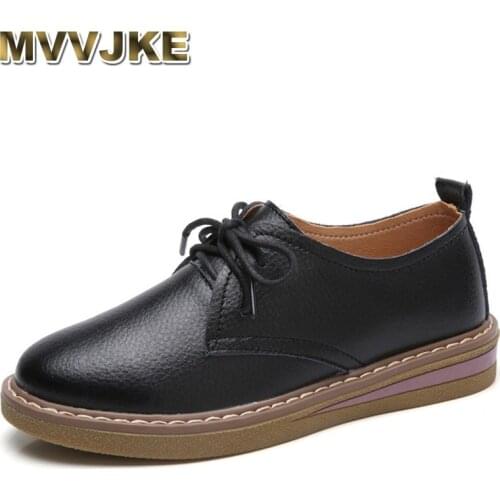 MVVJKEwomens casual shoes flat shoes moccasins old woman mother cow genuine leather lace-up Korean pigskin 35-40E134