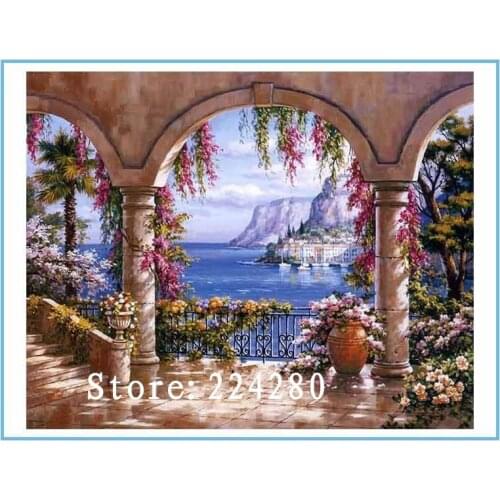 Needlework,Handwork 14CT Counted Scenic Embroidery Mediterranean garden DIY Cross stitch kit,Art Cross-Stitching Home Decor
