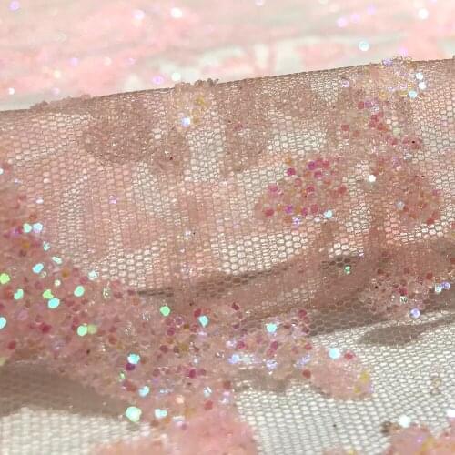 Latest African Net Lace French Pink Sequin Fabrics for Wedding Party Dresses 2021 High Quality Tulle Soft Mesh for Sewing Crafts