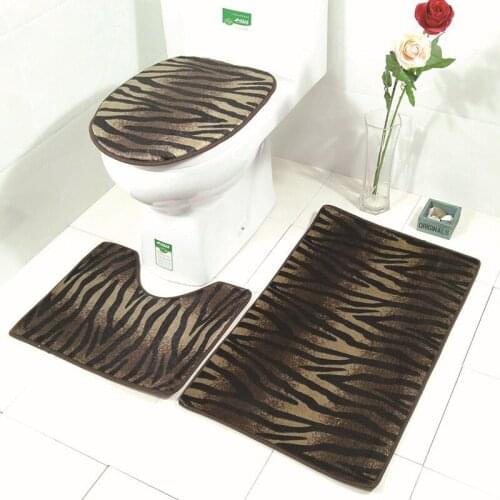 New style 3 PCS Toilet Floor Mat Set Non-Slip Flannel Bathroom Carpet with Leopard printing Toilet Cover and floor Rugs set