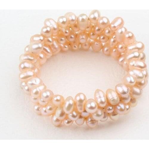 Wholesale Natural Freshwater Pearl Multi-Wrap Bracelet Peach Colour Women Bracelet Bangle
